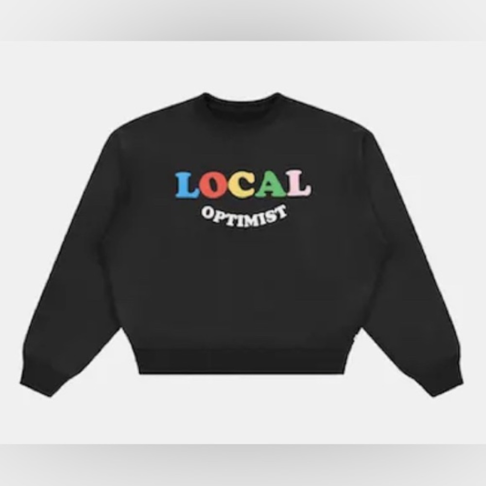 MADHAPPY Local Optimist Black Sweatshirt Crewneck SMALL unisex New